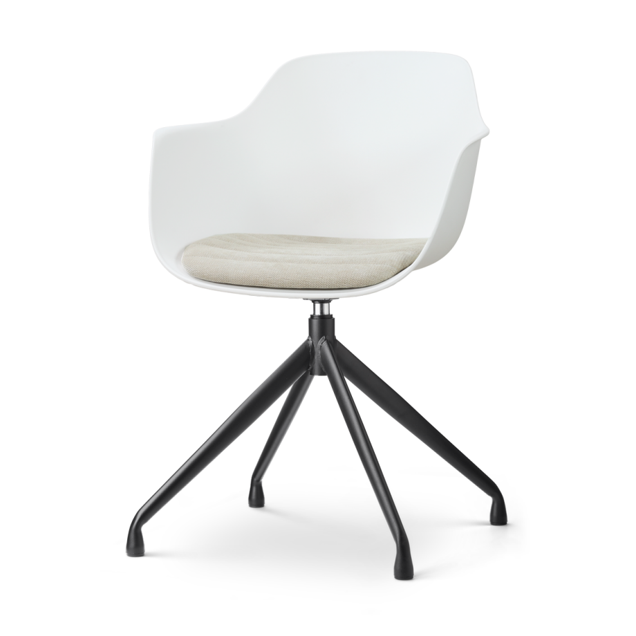 Nola-Liz draaibare eetkamerstoel wit met naturelbeige zitkussen - zwart onderstel afbeelding 1