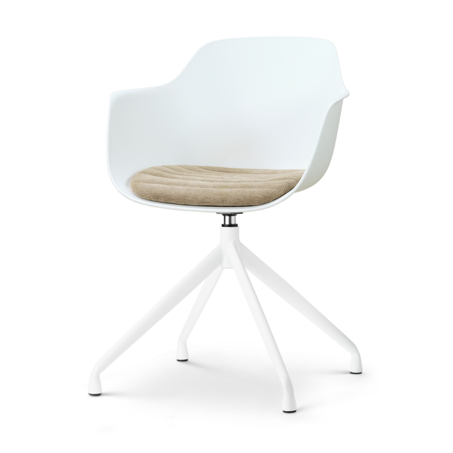 Nola-Liz draaibare eetkamerstoel wit met nougatbruin zitkussen - wit onderstel afbeelding 1