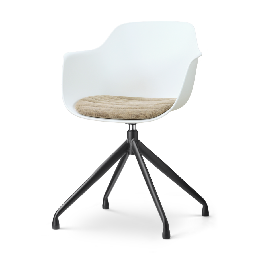 Nola-Liz draaibare eetkamerstoel wit met nougatbruin zitkussen - zwart onderstel afbeelding 1