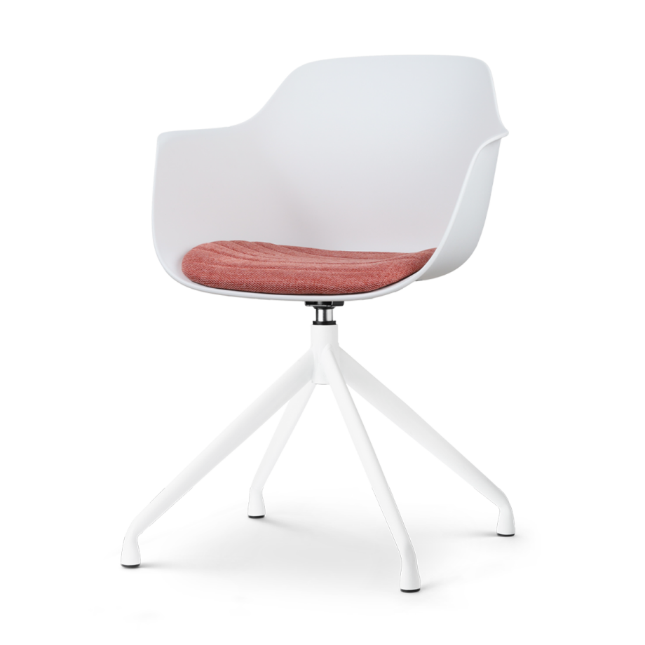 Nola-Liz draaibare eetkamerstoel wit met terracotta rood zitkussen - wit onderstel Nola-Liz draaibare eetkamerstoel wit met terracotta rood zitkussen - wit onderstel afbeelding 1