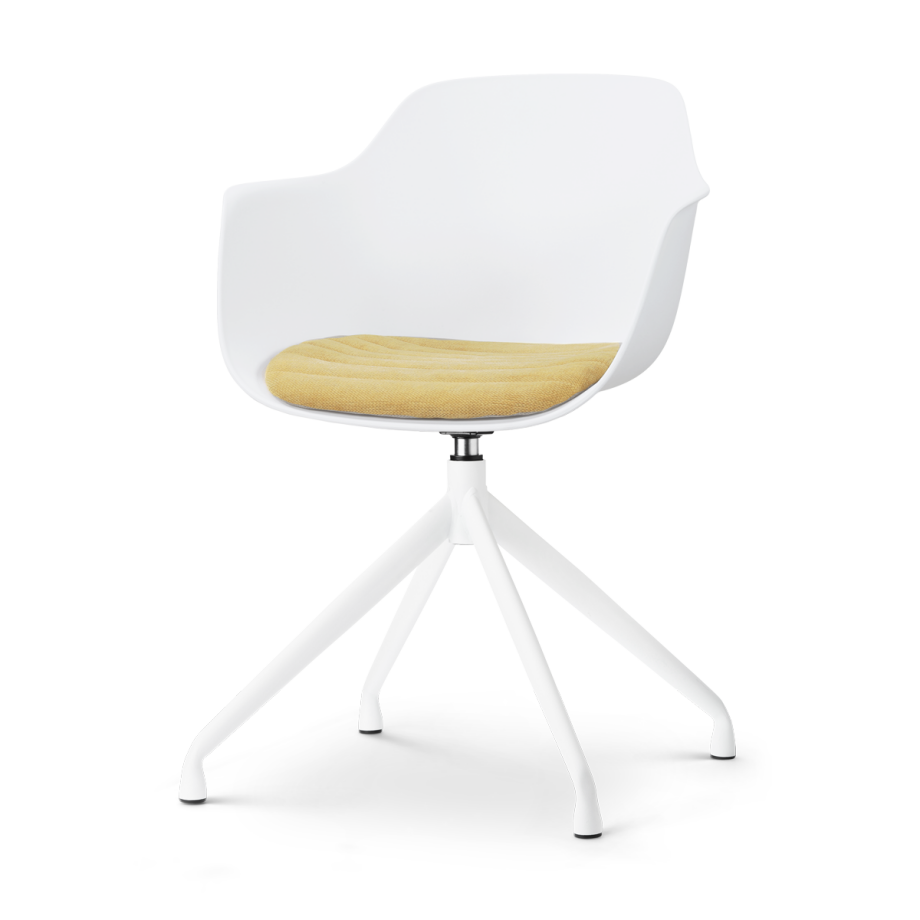 Nola-Liz draaibare eetkamerstoel wit met warm oker zitkussen - wit onderstel afbeelding 1