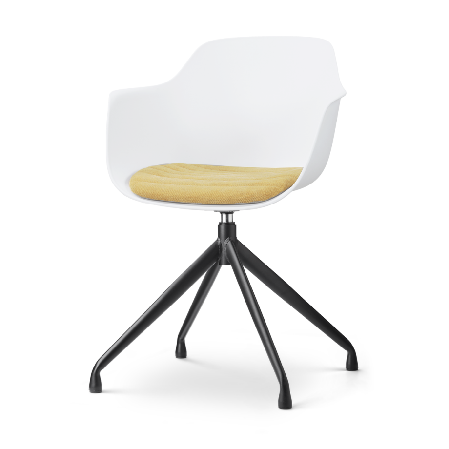 Nola-Liz draaibare eetkamerstoel wit met warm oker zitkussen - zwart onderstel afbeelding 1