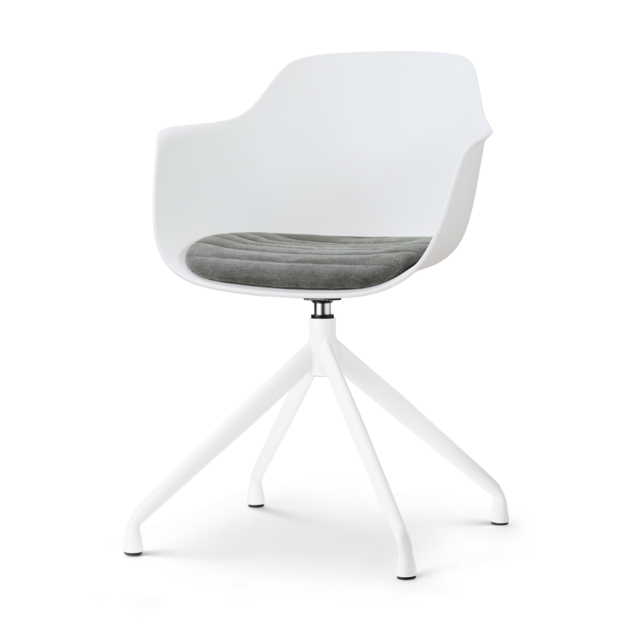 Nola-Liz draaibare eetkamerstoel wit met zeegrijs zitkussen - wit onderstel afbeelding 1