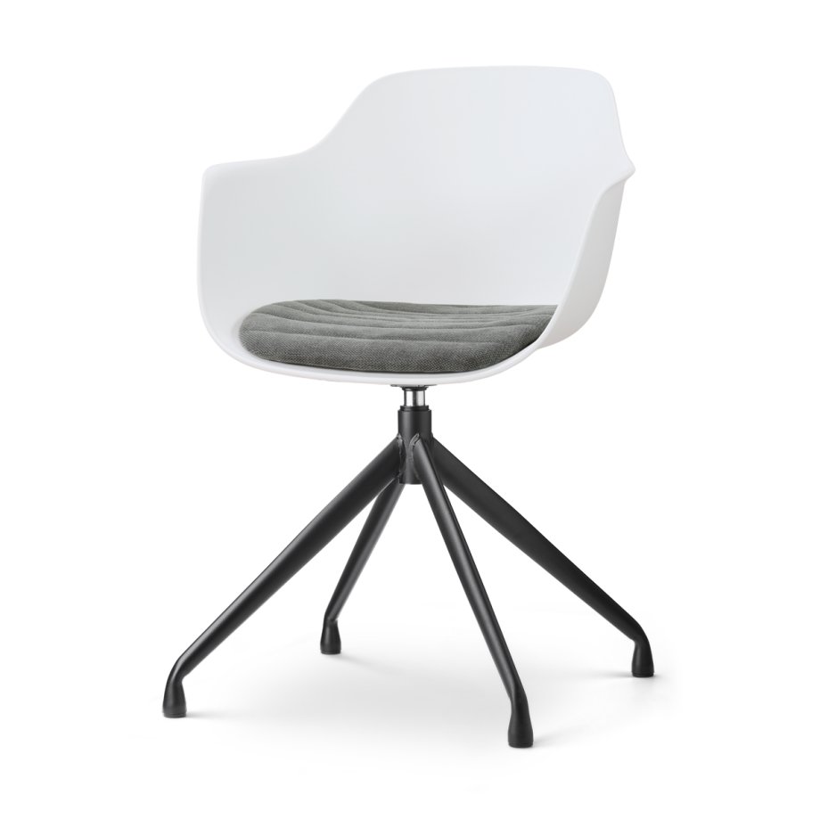 Nola-Liz draaibare eetkamerstoel wit met zeegrijs zitkussen - zwart onderstel afbeelding 1