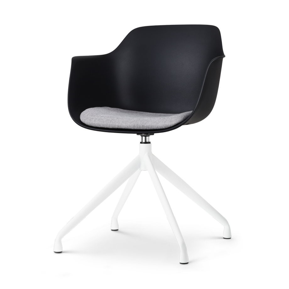 Nola-Liz draaibare eetkamerstoel zwart met lichtgrijs zitkussen - wit onderstel afbeelding 1