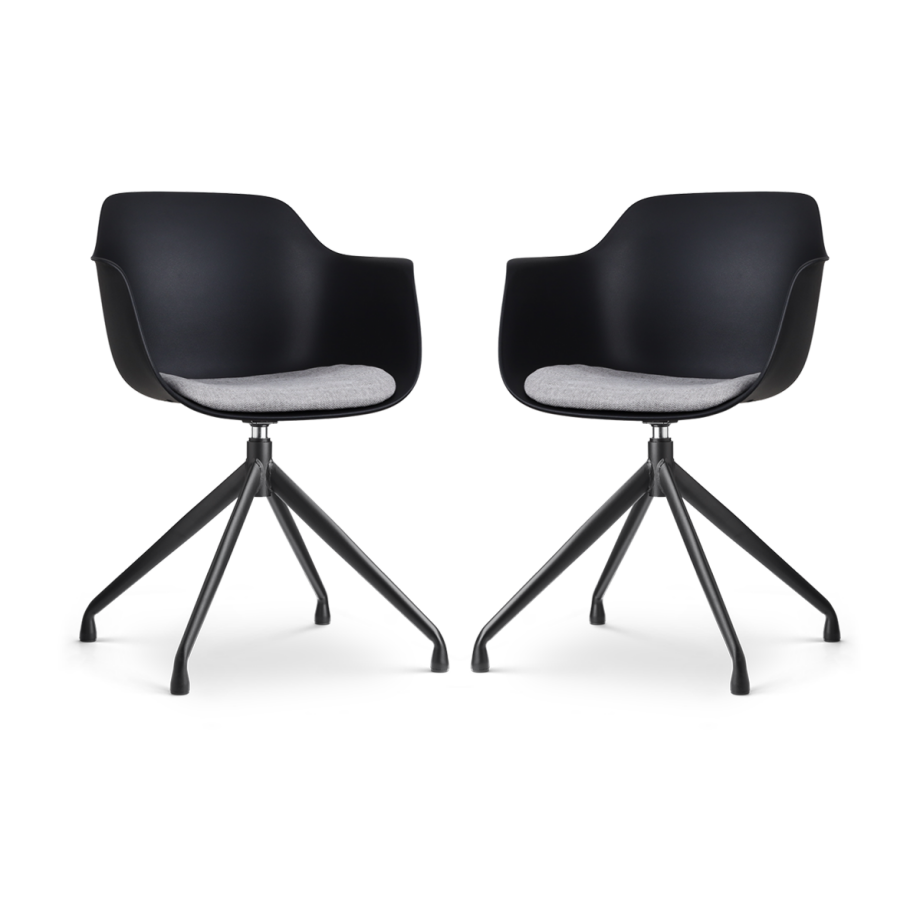 Nola-Liz draaibare eetkamerstoel zwart met lichtgrijs zitkussen - zwart onderstel - set van 2 afbeelding 1