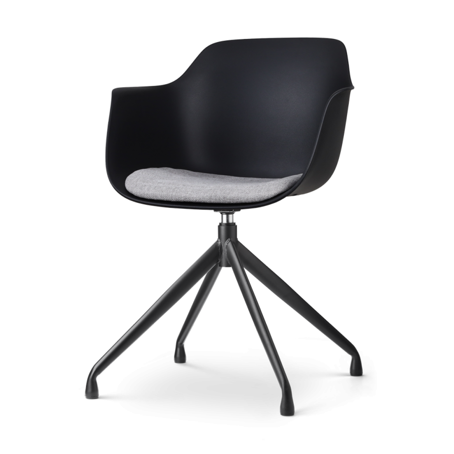 Nola-Liz draaibare eetkamerstoel zwart met lichtgrijs zitkussen - zwart onderstel afbeelding 1
