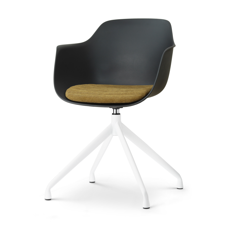 Nola-Liz draaibare eetkamerstoel zwart met mosgroen zitkussen - wit onderstel afbeelding 1