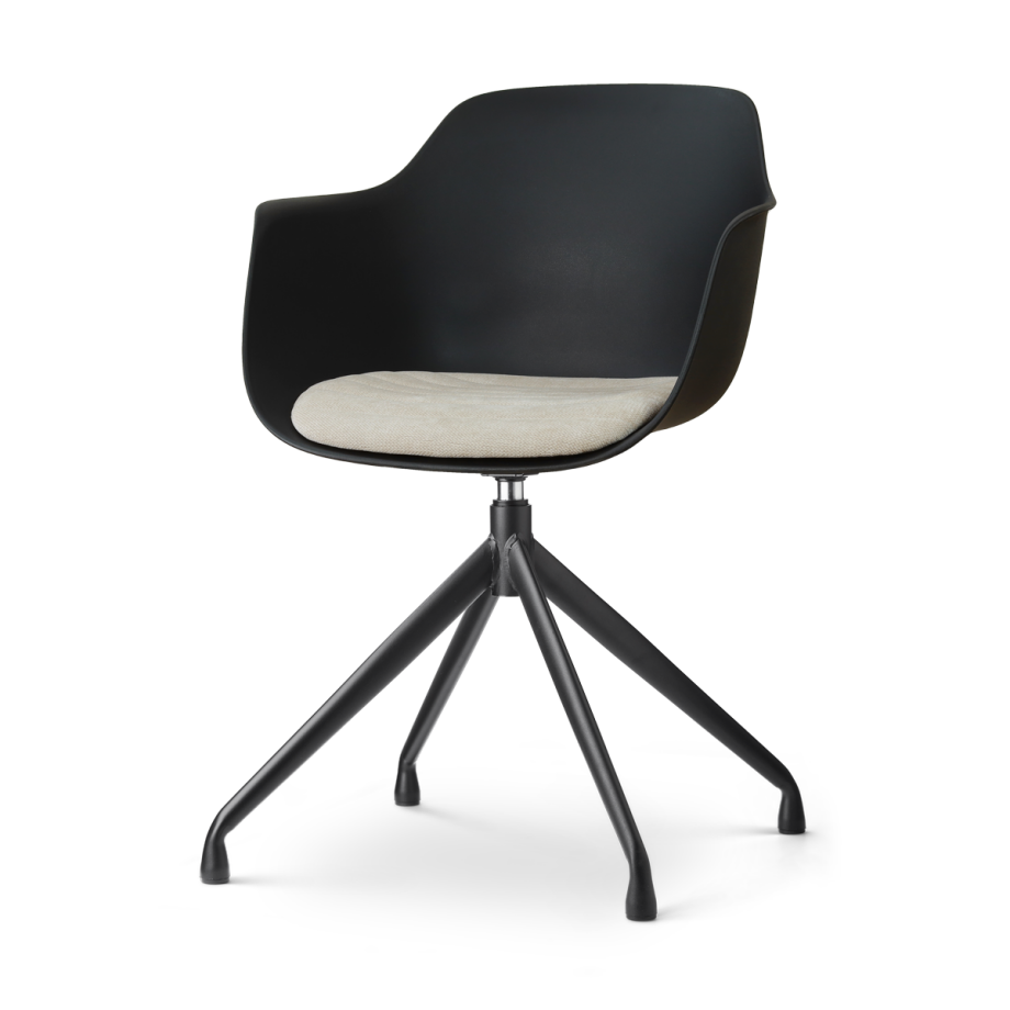 Nola-Liz draaibare eetkamerstoel zwart met naturelbeige zitkussen - zwart onderstel afbeelding 1