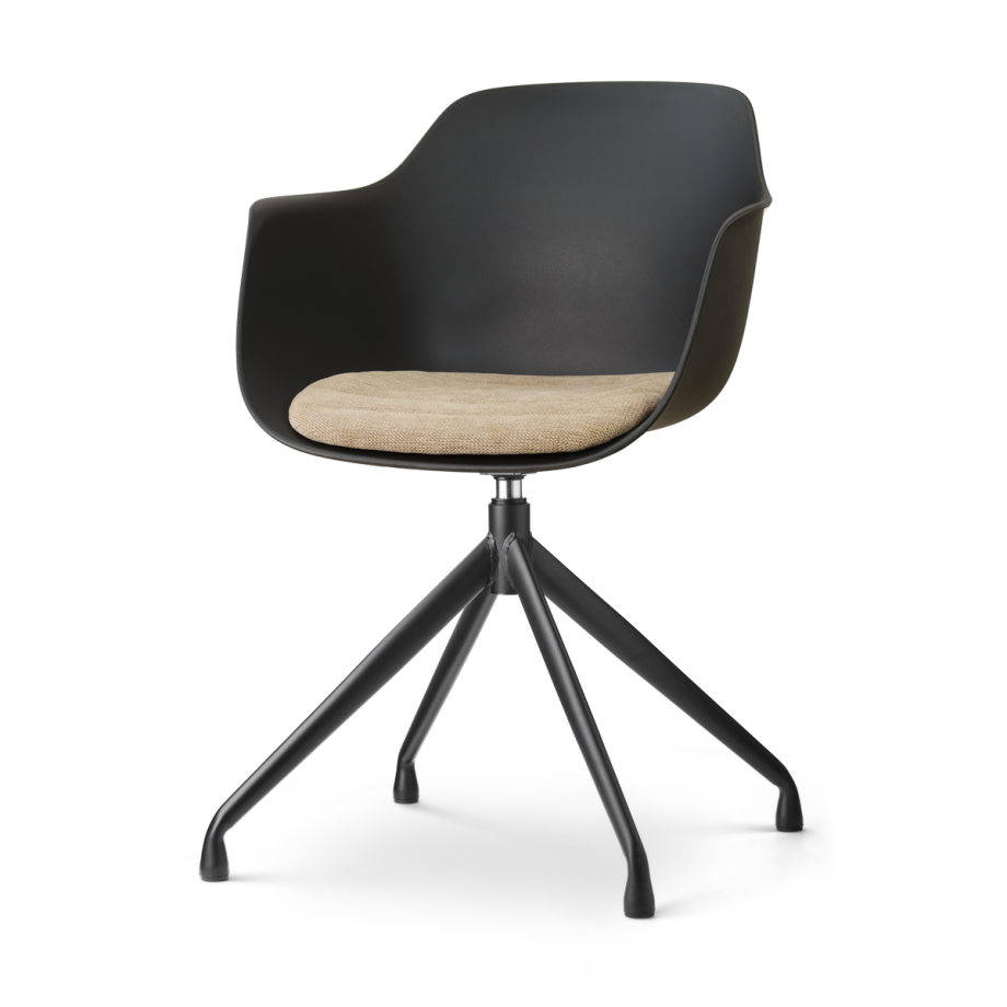 Nola-Liz draaibare eetkamerstoel zwart met nougatbruin zitkussen - zwart onderstel afbeelding 1