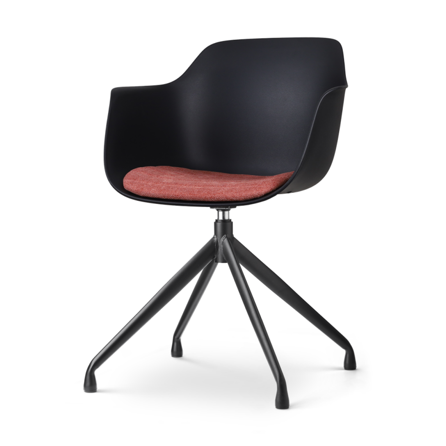 Nola-Liz draaibare eetkamerstoel zwart met terracotta rood zitkussen - zwart onderstel Nola-Liz draaibare eetkamerstoel zwart met terracotta rood zitkussen - zwart onderstel afbeelding 1