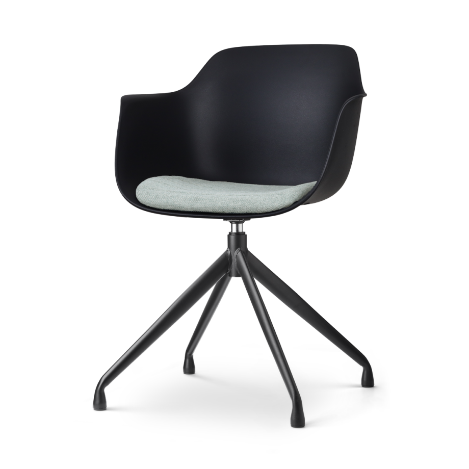 Nola-Liz draaibare eetkamerstoel zwart met zacht groen zitkussen - zwart onderstel Nola-Liz draaibare eetkamerstoel zwart met zacht groen zitkussen - zwart onderstel afbeelding 1