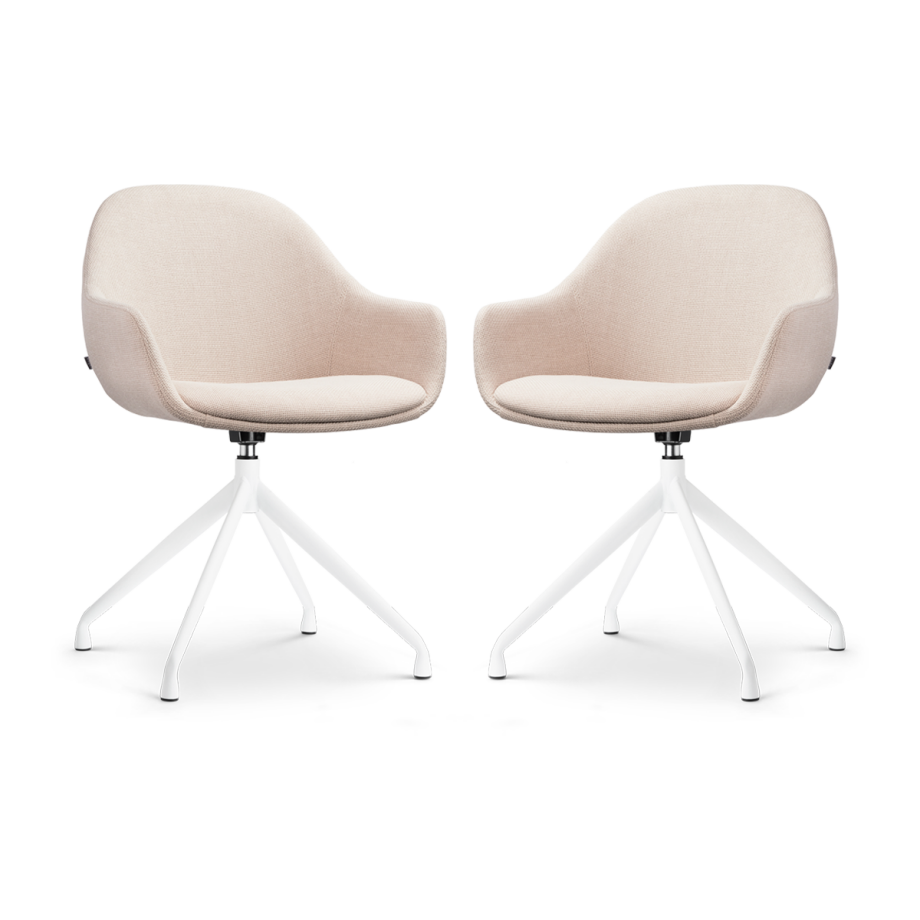 Nola-Mae draaibare eetkamerstoel beige - wit onderstel - set van 2 afbeelding 1