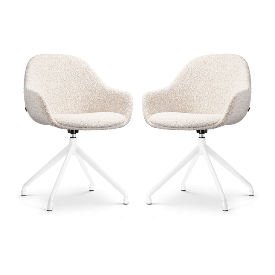 Nola-Mae draaibare eetkamerstoel bouclé beige - wit onderstel - set van 2 afbeelding 1