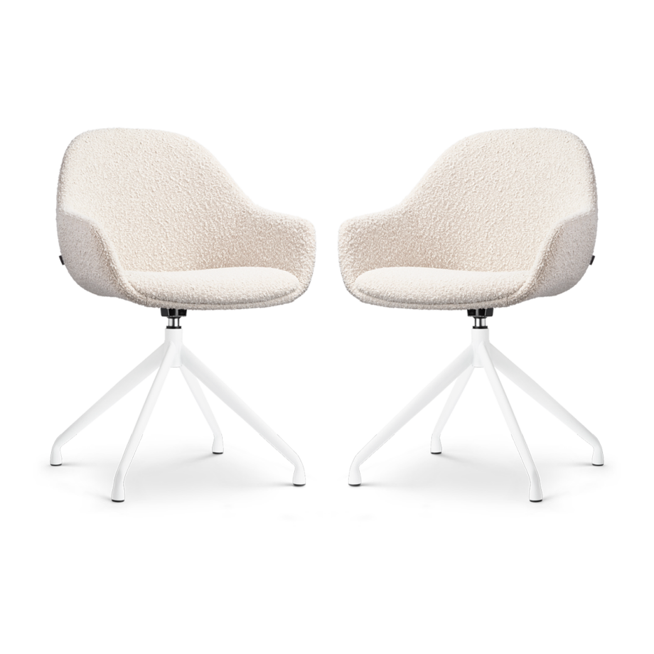 Nola-Mae draaibare eetkamerstoel bouclé beige - wit onderstel - set van 2 afbeelding 1