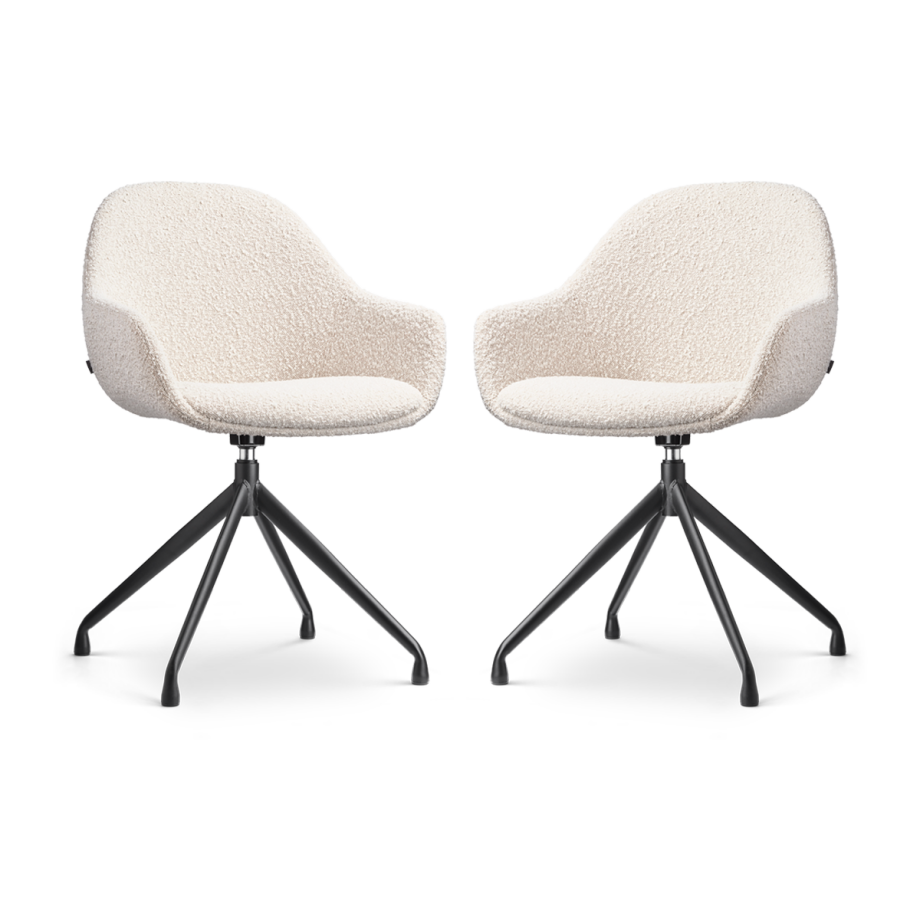 Nola-Mae draaibare eetkamerstoel bouclé beige - zwart onderstel - set van 2 afbeelding 1