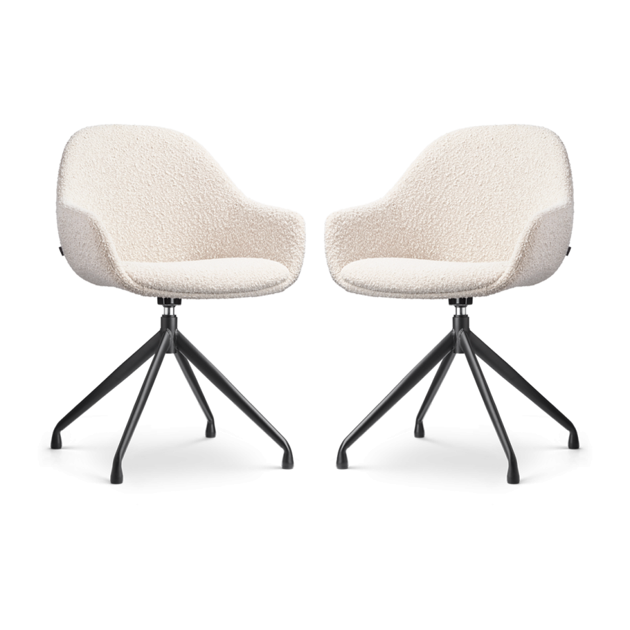 Nola-Mae draaibare eetkamerstoel bouclé beige - zwart onderstel - set van 2 afbeelding 1