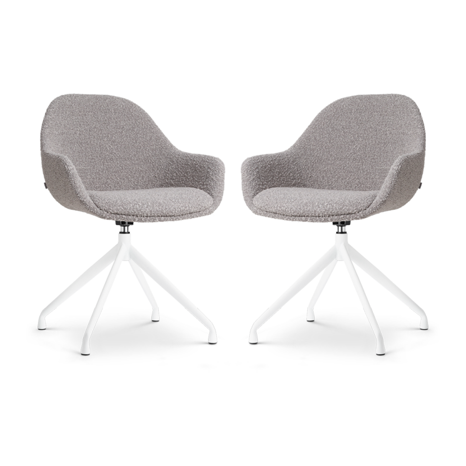Nola-Mae draaibare eetkamerstoel bouclé taupe - wit onderstel - set van 2 Nola-Mae draaibare eetkamerstoel bouclé taupe - wit onderstel - set van 2 afbeelding 1