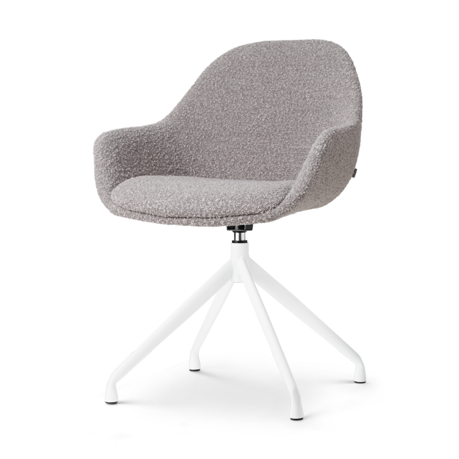 Nola-Mae draaibare eetkamerstoel bouclé taupe - wit onderstel Nola-Mae draaibare eetkamerstoel bouclé taupe - wit onderstel afbeelding 1