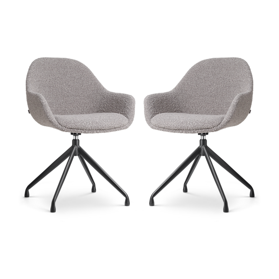 Nola-Mae draaibare eetkamerstoel bouclé taupe - zwart onderstel - set van 2 Nola-Mae draaibare eetkamerstoel bouclé taupe - zwart onderstel - set van 2 afbeelding 1