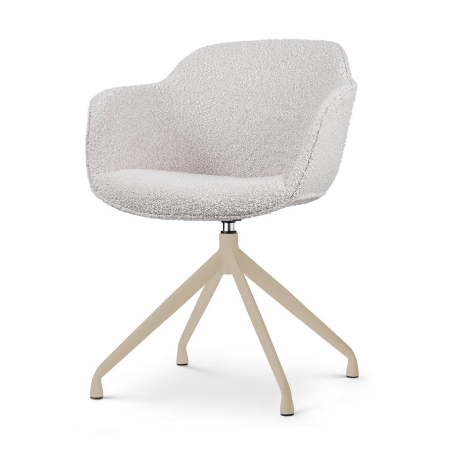 Nola-Mare draaibare eetkamerstoel bouclé beige - beige onderstel afbeelding 1