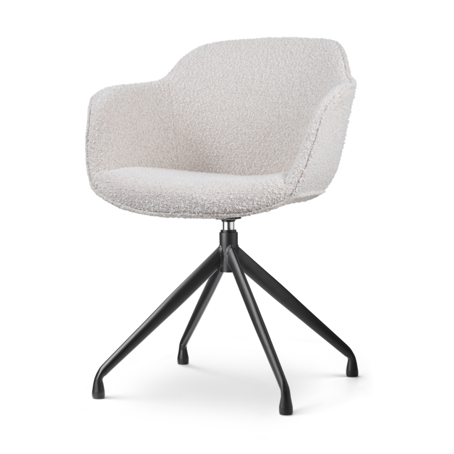 Nola-Mare draaibare eetkamerstoel bouclé beige  - zwart onderstel afbeelding 1