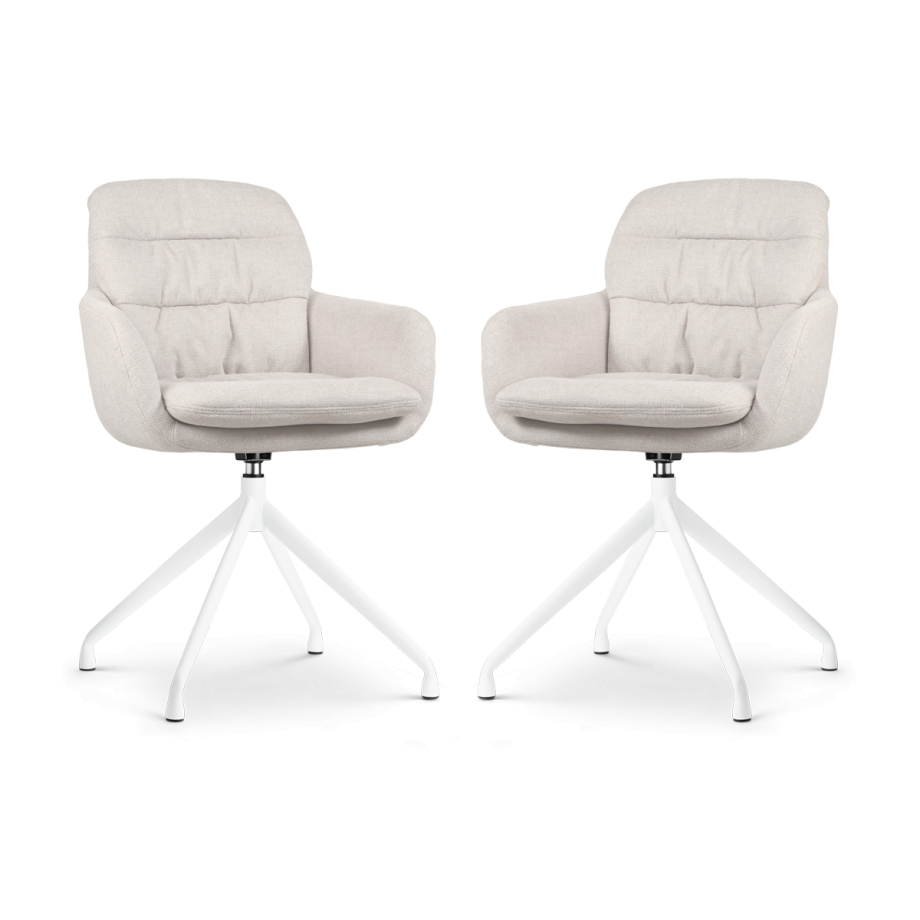 Nola-Mia draaibare eetkamerstoel beige  - wit onderstel - set van 2 afbeelding 1
