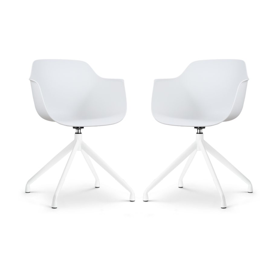 Nola-Puk draaibare eetkamerstoel wit - wit onderstel - set van 2 afbeelding 1