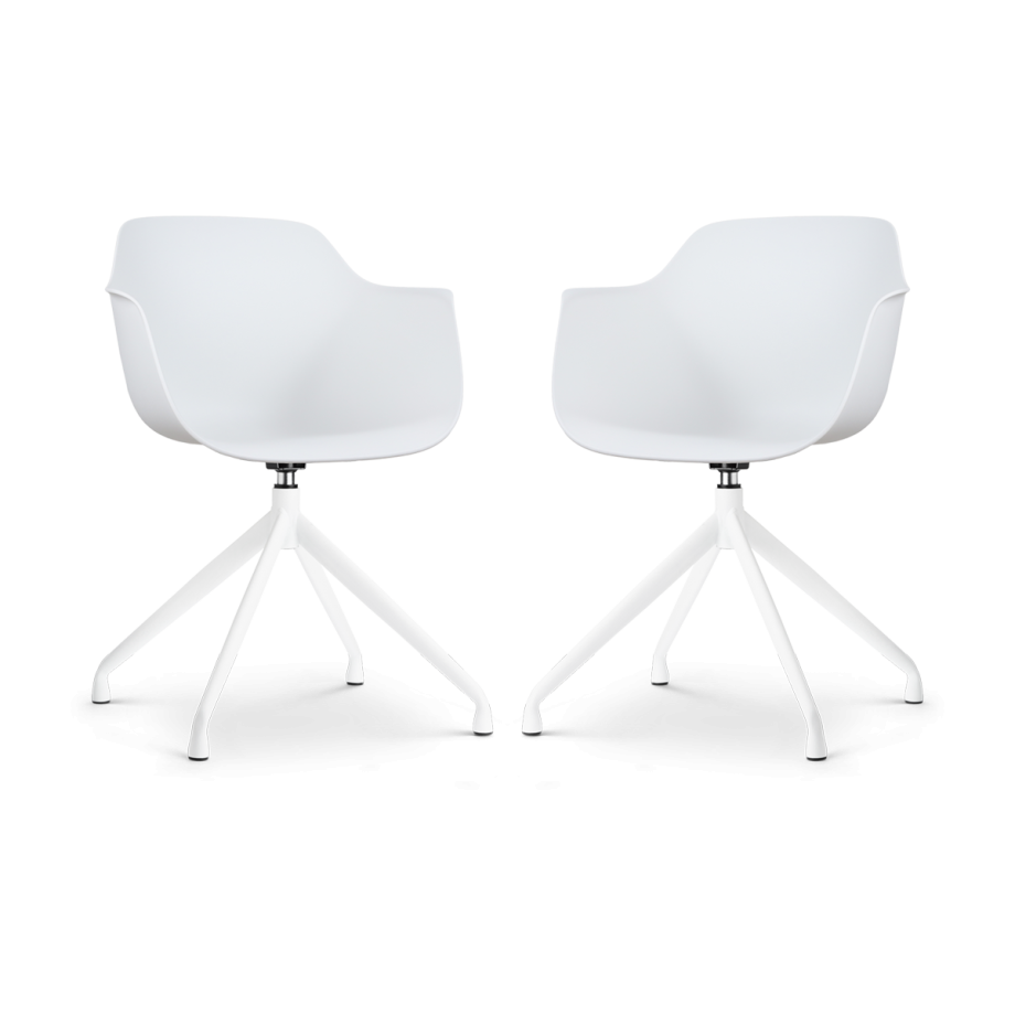 Nola-Puk draaibare eetkamerstoel wit - wit onderstel - set van 2 afbeelding 1