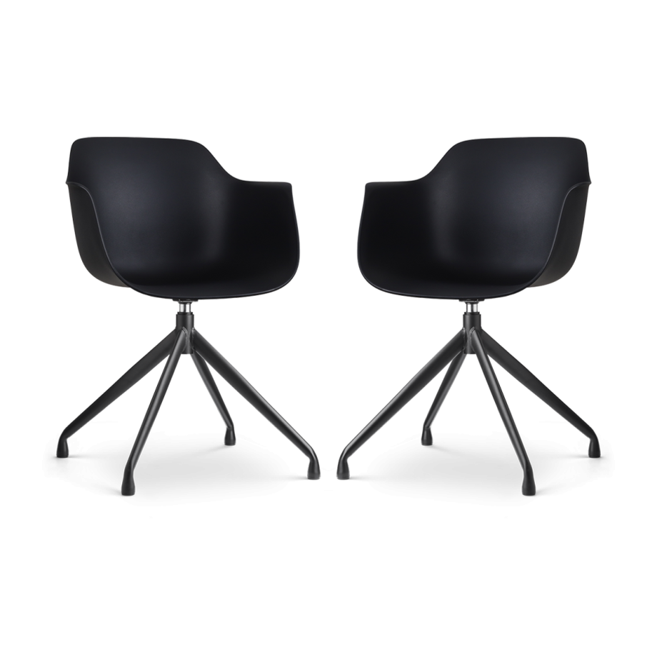 Nola-Puk draaibare eetkamerstoel zwart - zwart onderstel - set van 2 afbeelding 1