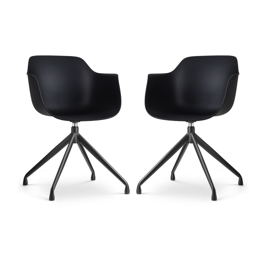 Nola-Puk draaibare eetkamerstoel zwart - zwart onderstel - set van 2 afbeelding 1