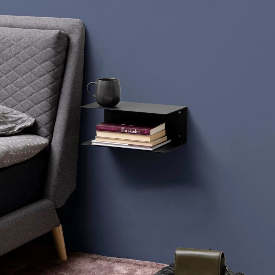 Bendt Wandplankje 'Nonny' met dubbele plank, 35cm, metaal, kleur Zwart Bendt Wandplankje 'Nonny' met dubbele plank, 35cm, metaal, kleur Zwart afbeelding 1