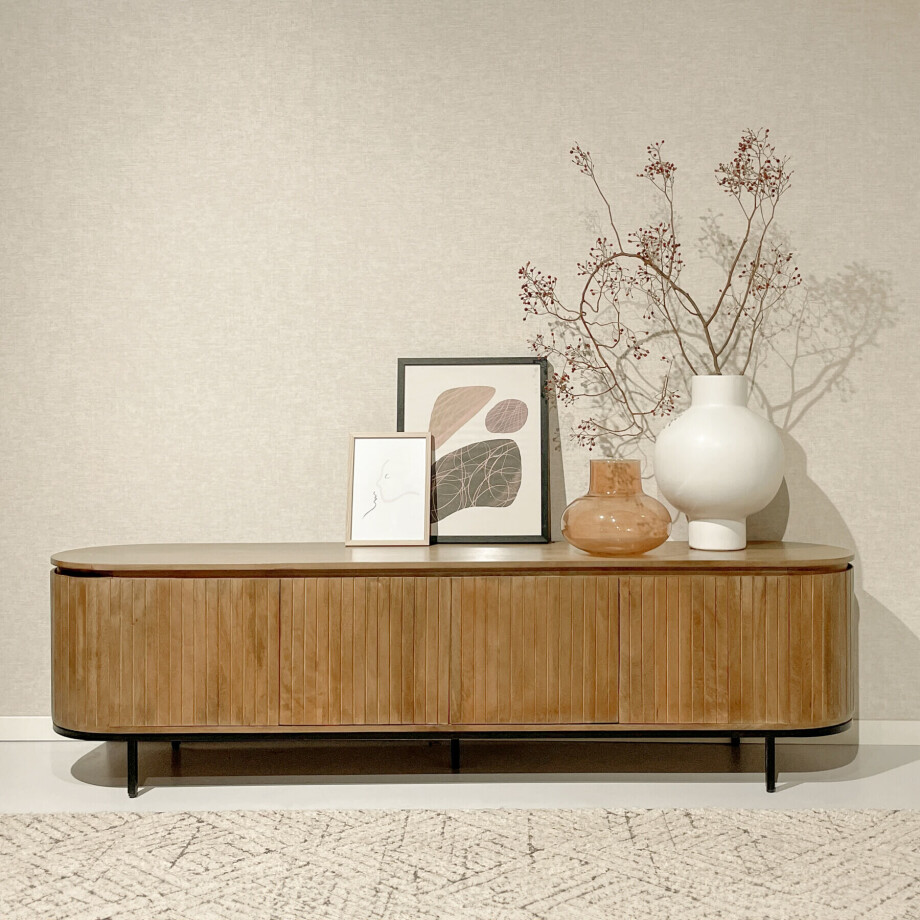 Livingfurn TV-meubel 'Noor' Mangohout, 210cm, kleur Naturel afbeelding 1