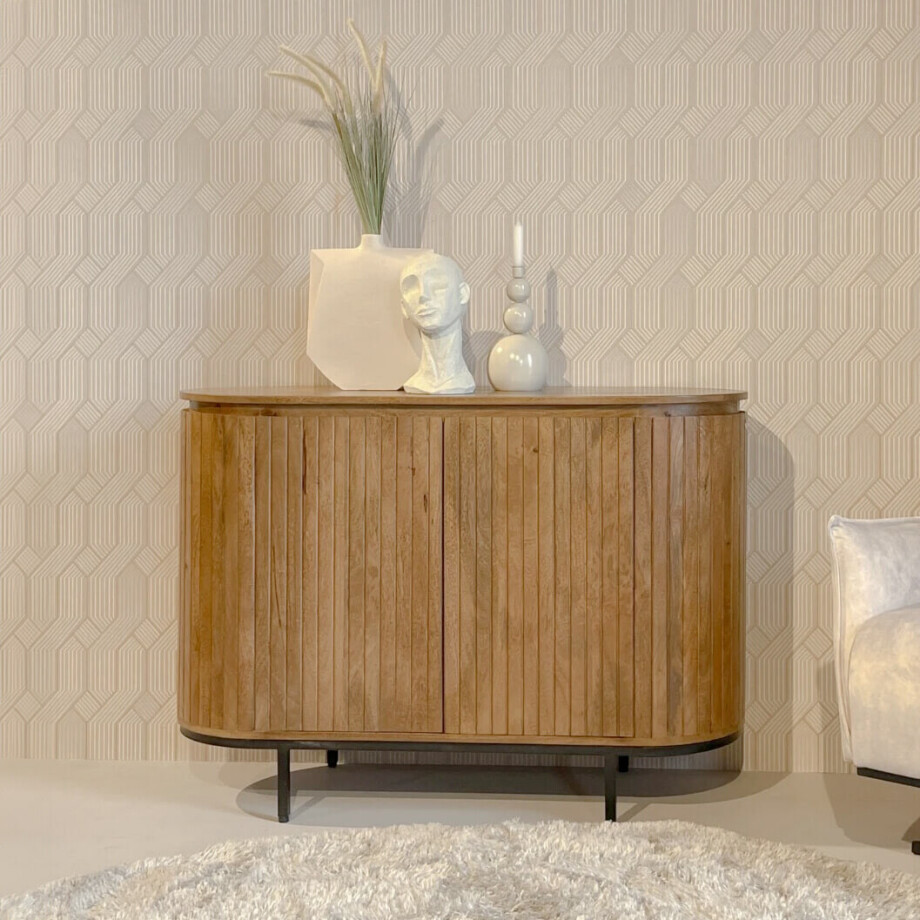 Livingfurn Smal Dressoir 'Noor' Mangohout, 115cm, kleur Naturel Livingfurn Smal Dressoir 'Noor' Mangohout, 115cm, kleur Naturel afbeelding 1