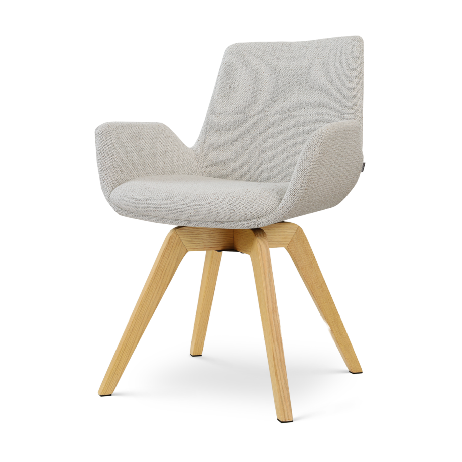 Noor-Eef draaibare eetkamerstoel beige gemêleerd - houten onderstel Noor-Eef draaibare eetkamerstoel beige gemêleerd - houten onderstel afbeelding 1