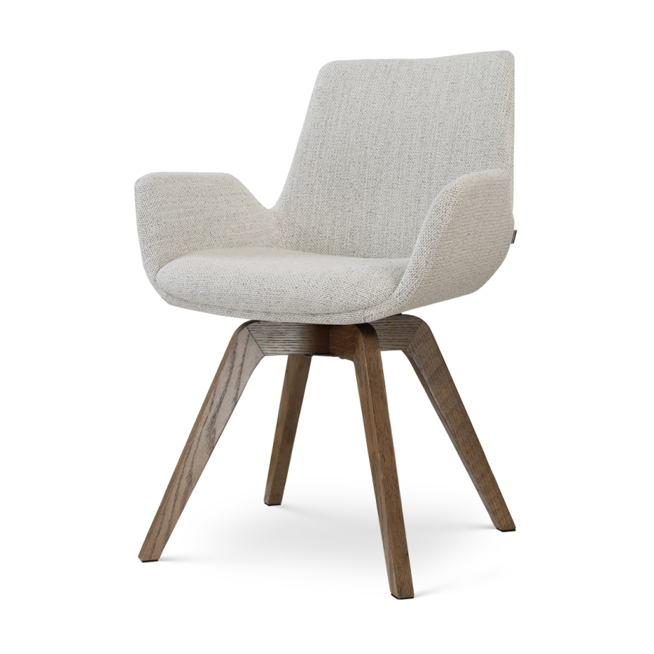 Noor-Eef draaibare eetkamerstoel beige gemêleerd - walnoot houten onderstel afbeelding 1