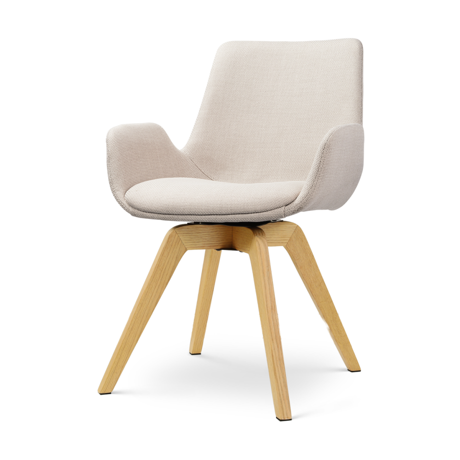 Noor-Eef draaibare eetkamerstoel beige - houten onderstel Noor-Eef draaibare eetkamerstoel beige - houten onderstel afbeelding 1
