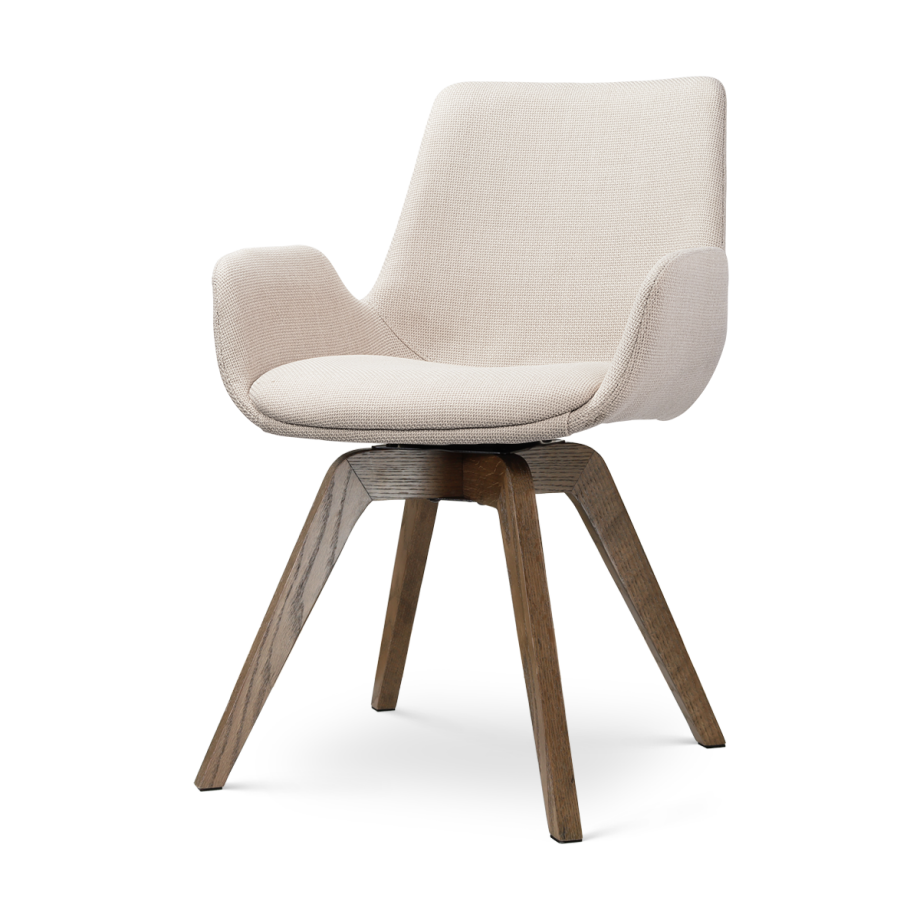 Noor-Eef draaibare eetkamerstoel beige - walnoot houten onderstel afbeelding 1