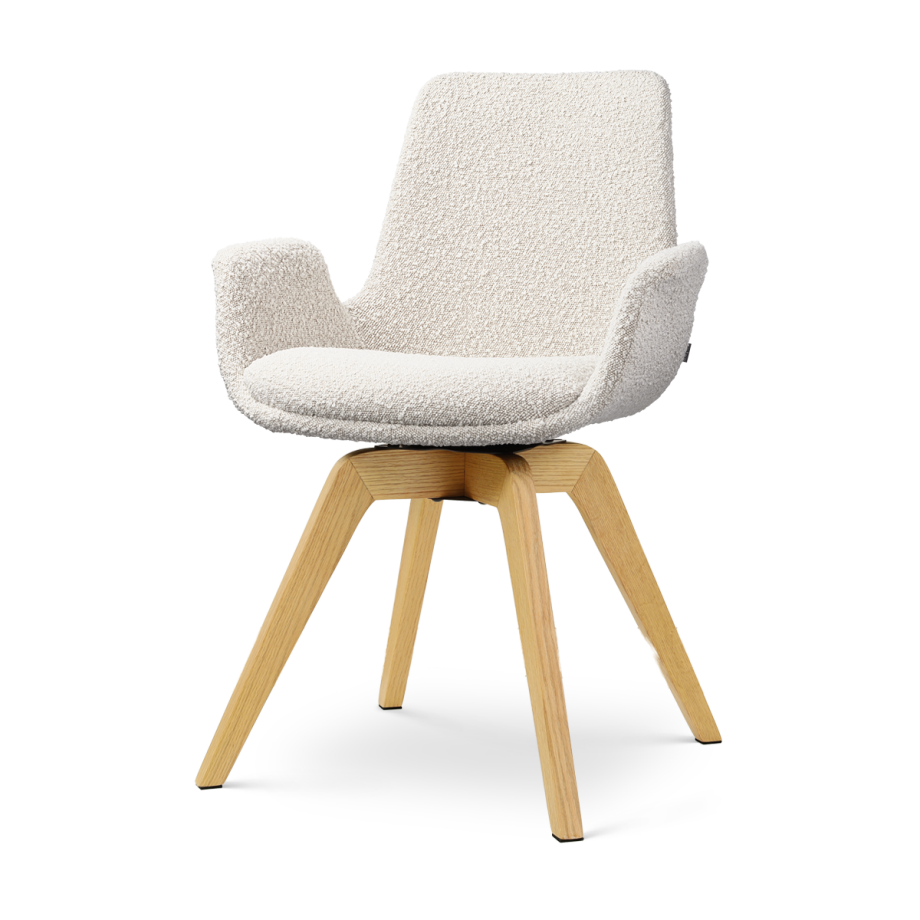 Noor-Eef draaibare eetkamerstoel bouclé beige - houten onderstel afbeelding 1