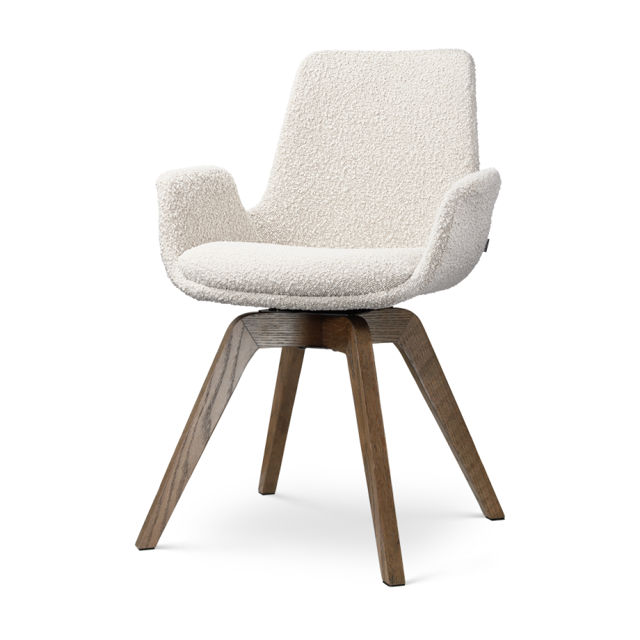 Noor-Eef draaibare eetkamerstoel bouclé beige - walnoot houten onderstel afbeelding 1