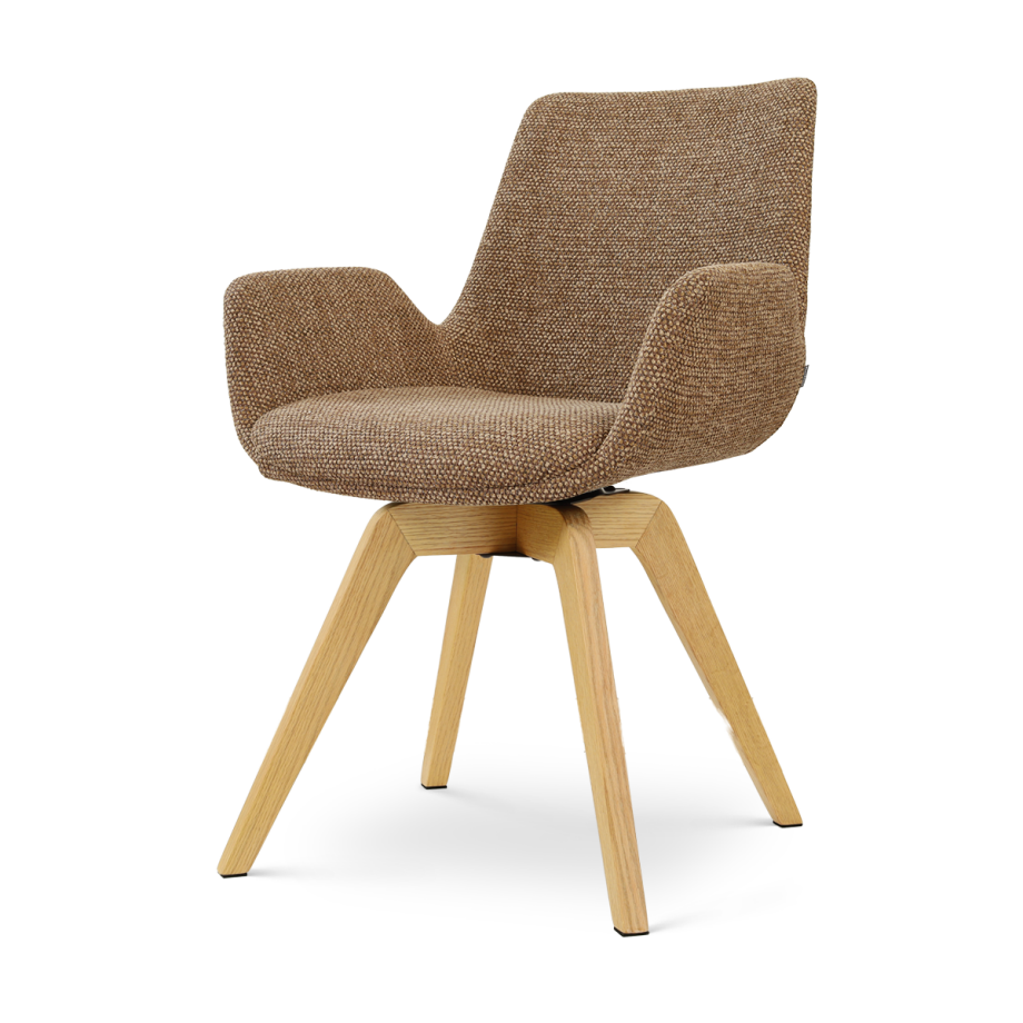 Noor-Eef draaibare eetkamerstoel bruin blend - houten onderstel afbeelding 1