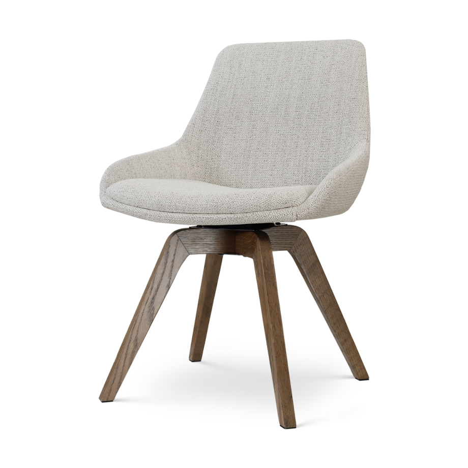 Noor-Isa draaibare eetkamerstoel beige gemêleerd - walnoot houten onderstel Noor-Isa draaibare eetkamerstoel beige gemêleerd - walnoot houten onderstel afbeelding 1