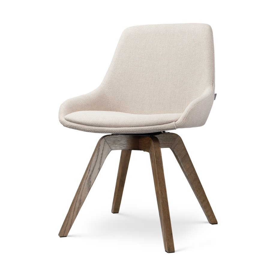 Noor-Isa draaibare eetkamerstoel beige - walnoot houten onderstel Noor-Isa draaibare eetkamerstoel beige - walnoot houten onderstel afbeelding 1