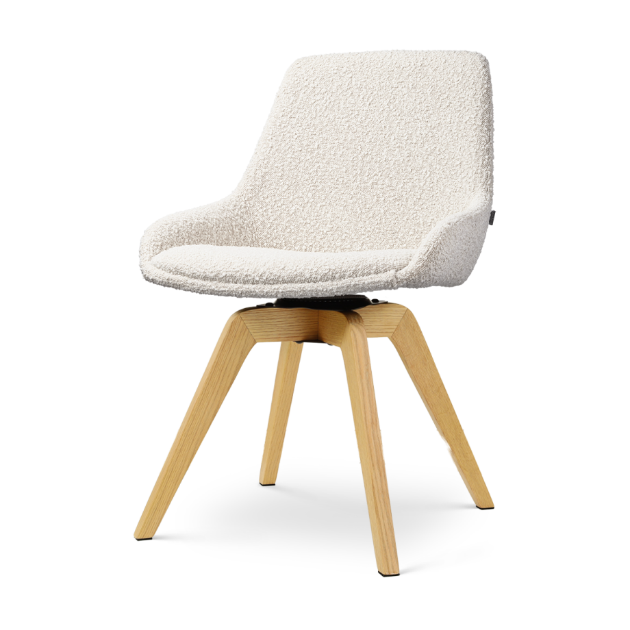 Noor-Isa draaibare eetkamerstoel bouclé beige - houten onderstel afbeelding 1
