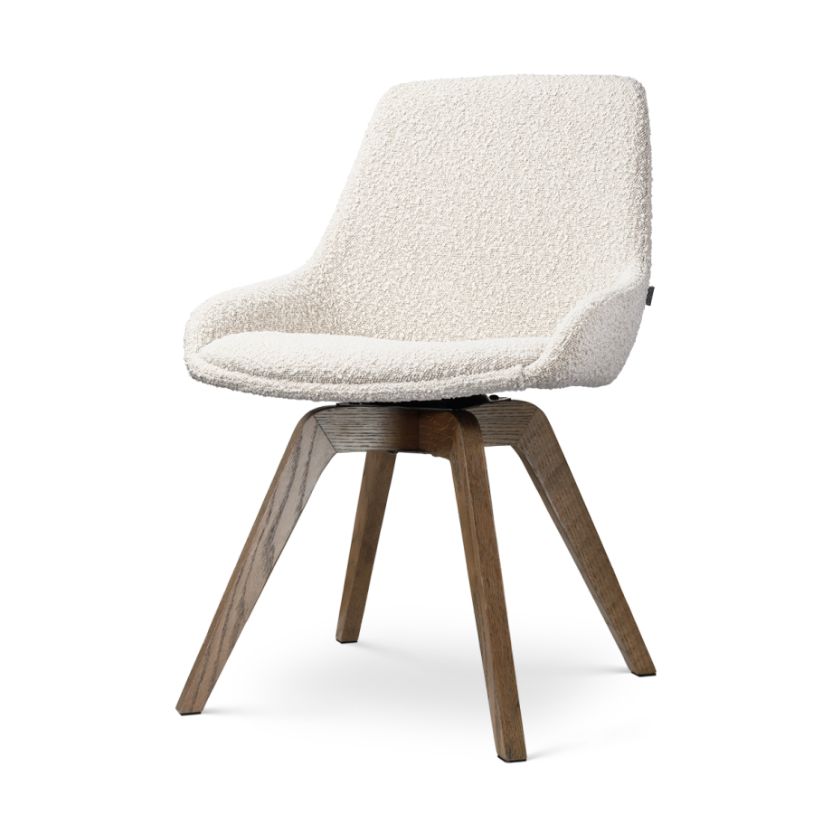 Noor-Isa draaibare eetkamerstoel bouclé beige - walnoot houten onderstel afbeelding 1