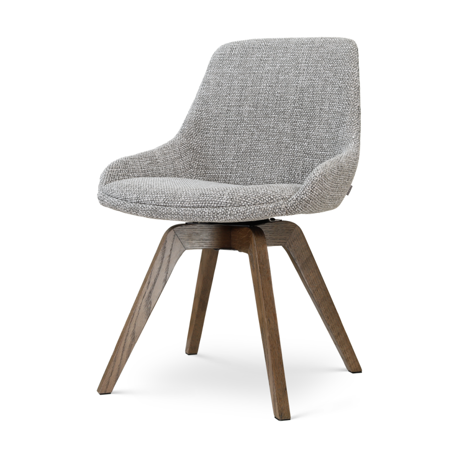 Noor-Isa draaibare eetkamerstoel grijs blend - walnoot houten onderstel afbeelding 1