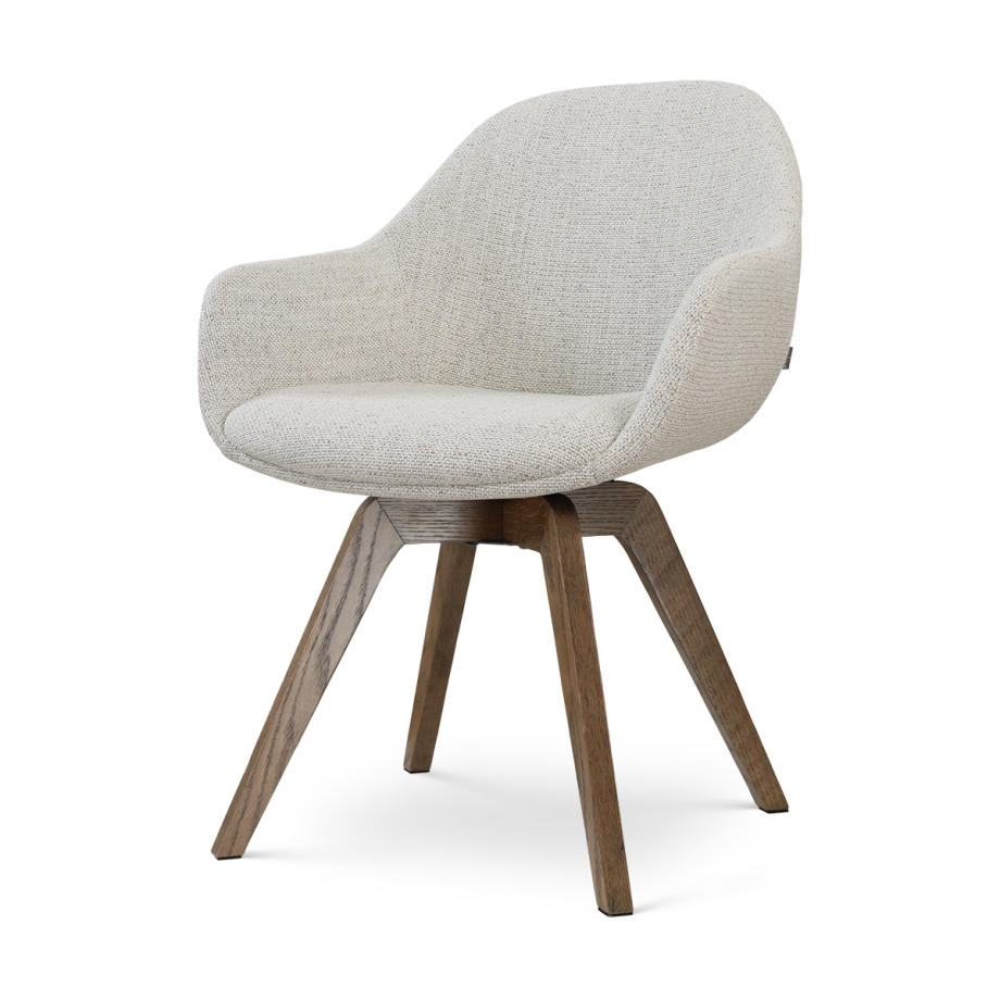 Noor-Mae draaibare eetkamerstoel beige gemêleerd - walnoot houten onderstel afbeelding 1