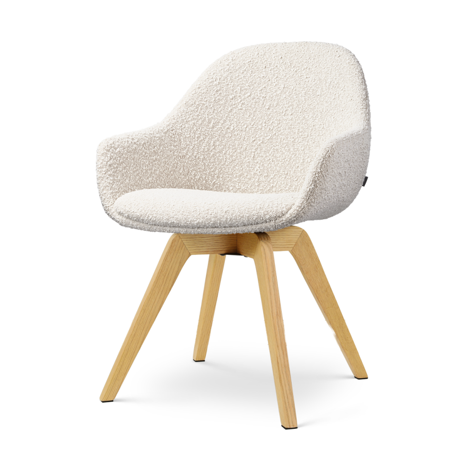 Noor-Mae draaibare eetkamerstoel bouclé beige - houten onderstel afbeelding 1