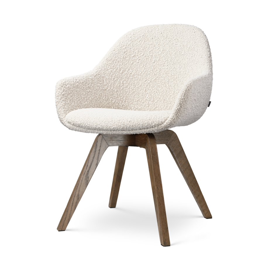 Noor-Mae draaibare eetkamerstoel bouclé beige - walnoot houten onderstel afbeelding 1