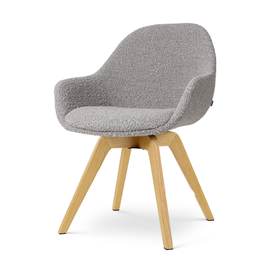 Noor-Mae draaibare eetkamerstoel bouclé taupe - houten onderstel Noor-Mae draaibare eetkamerstoel bouclé taupe - houten onderstel afbeelding 1